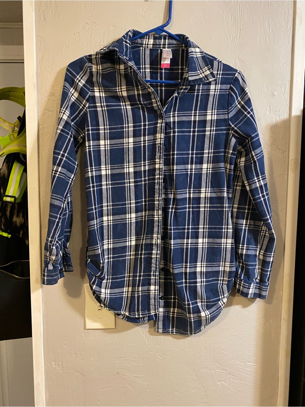 No Boundaries Navy and White Plaid Button-Up Shirt